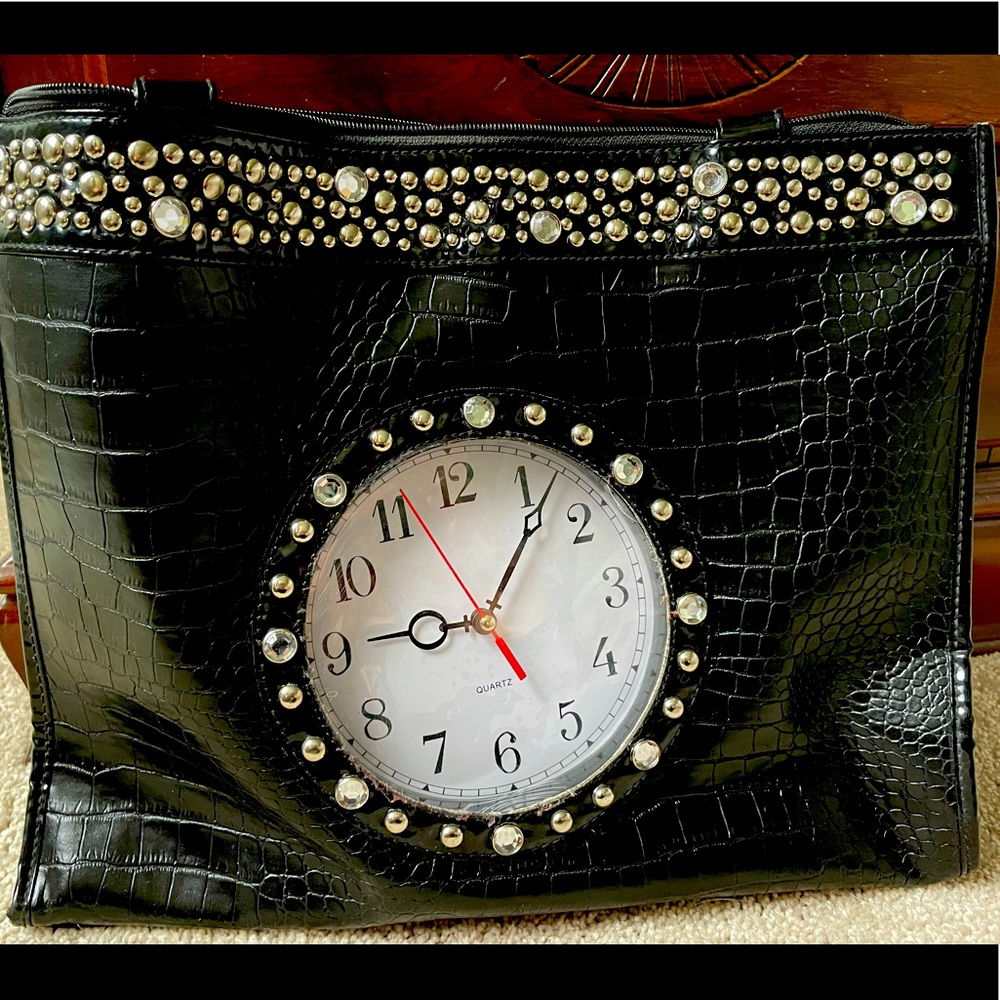 Unique black real clock handbag